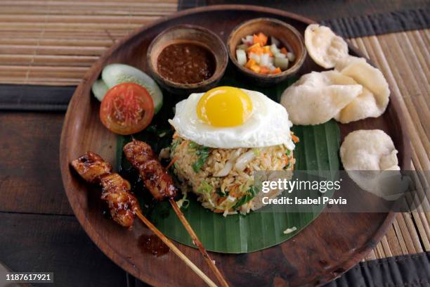 nasi goreng. famous indonesian food - chicken satay stock pictures, royalty-free photos & images