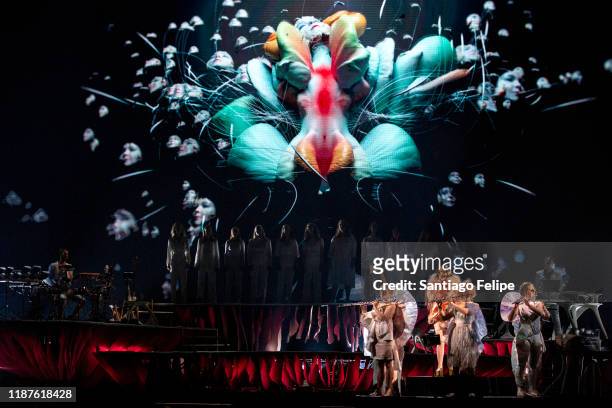 Bjork performs onstage during her "cornucopia" tour at Forest National on November 13, 2019 in Brussels, Belgium.