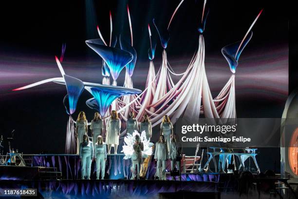 Bjork performs onstage during her "cornucopia" tour at Forest National on November 13, 2019 in Brussels, Belgium.