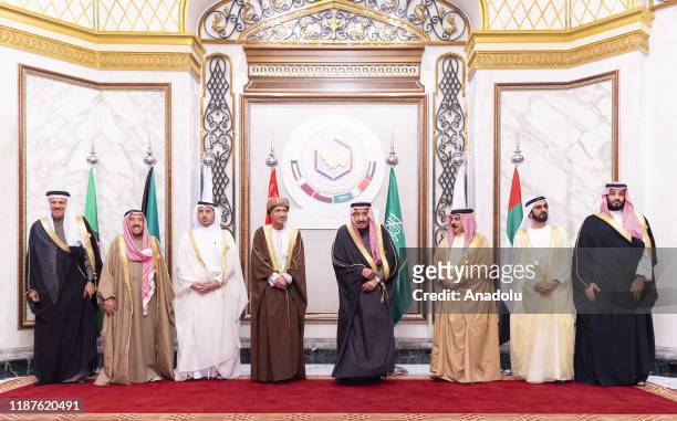Saudi Arabian King Salman bin Abdulaziz al-Saud poses for a family photo with Emir of Dubai Sheikh Mohammed bin Rashid Al Maktoum , Crown Prince of...