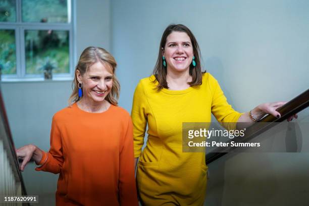 Liberal Democrat leader Jo Swinson and parliamentary candidate Wera Hobhouse arrive at a rally on December 10, 2019 in Somerset, United Kingdom. The...