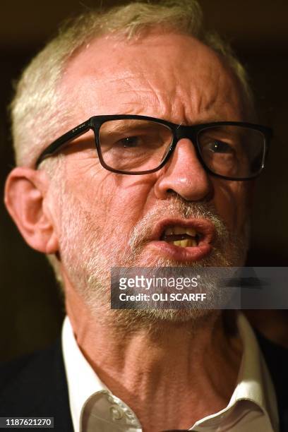 Britain's main opposition Labour party leader Jeremy Corbyn delivers a speech during a campaign event in Carlisle, north-west England on December 10,...