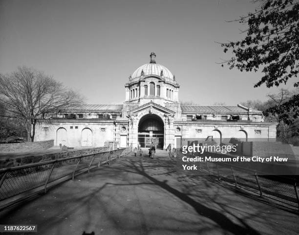 View of the Elephant House at the Bronx Zoo, New York, New York, circa 1970