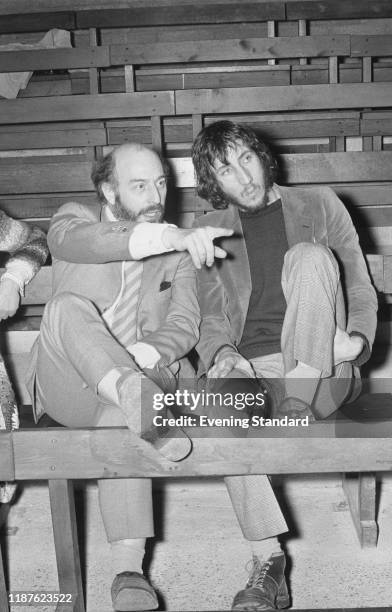 British theatre director Frank Dunlop, Young Vic's artistic director, and English multi-instrumentalist, singer and songwriter Pete Townshend of rock...