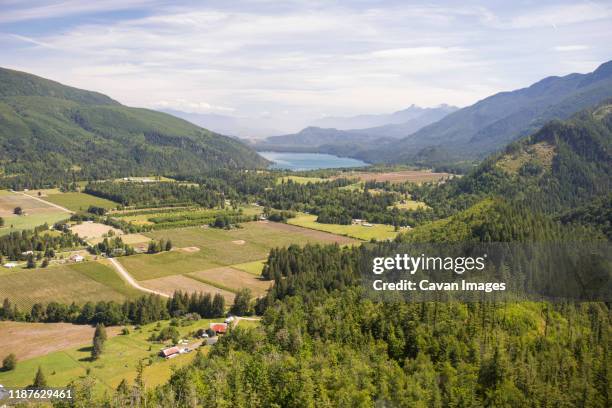 aerial view of columbia valley, cultus lake, british columbia, canada - abbotsford canada stock pictures, royalty-free photos & images