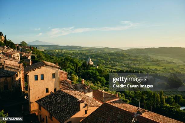 classic green villas and forest in summer - montepulciano stock pictures, royalty-free photos & images