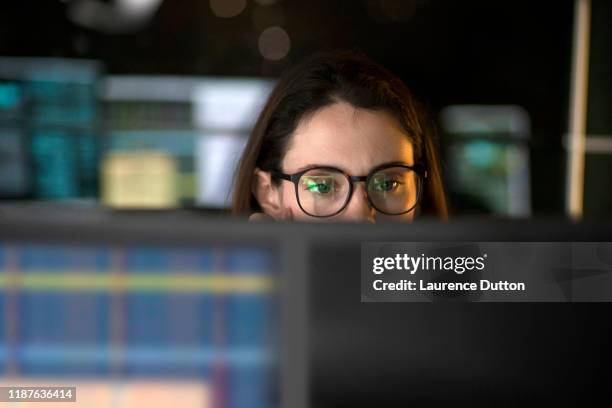 data office woman glasses - bokeh computer screen stock pictures, royalty-free photos & images