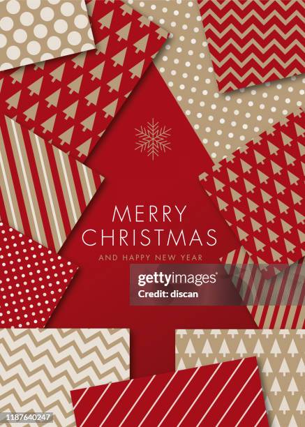 greeting card with geometric christmas tree - invitation. - christmas card design stock illustrations