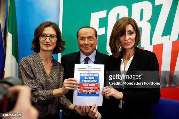 Italian politicians Silvio Berlusconi, Anna Maria Bernini and Mariastella Gelmini, members of the Forza Italia party, during the No Tasse e Manette...