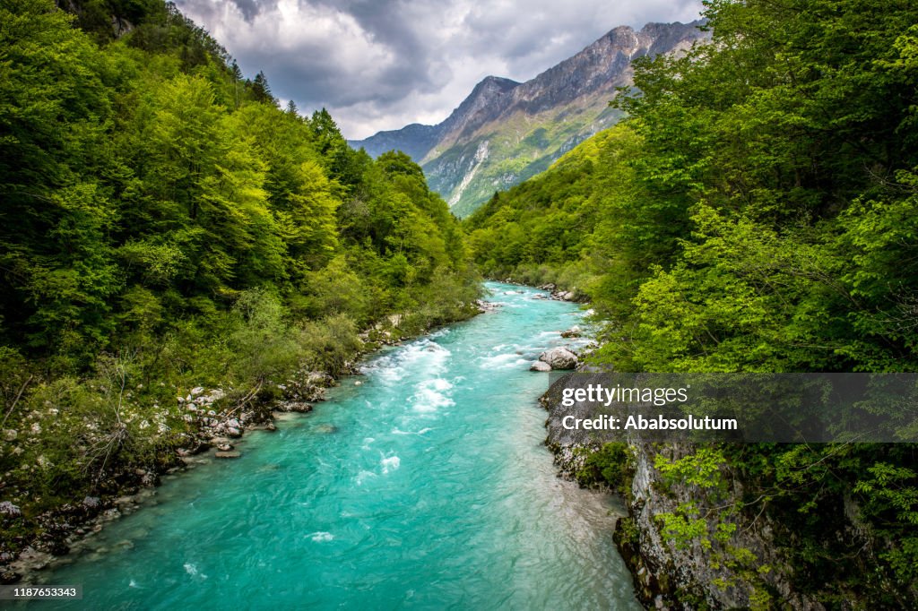 Mooie Soca rivier in de buurt van Kobarid in Slovenië, Europa