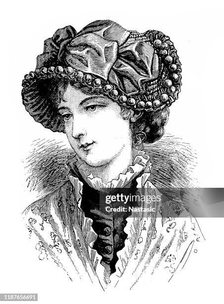 stockillustraties, clipart, cartoons en iconen met victoriaanse mode vrouw, spaanse hoed - edwardiaanse stijl