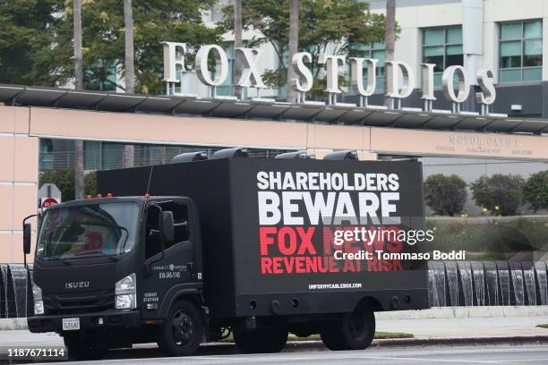 Media Matters Fox Studios Mobile Billboard Activation at Darryl Zanuck Theater at FOX Studios on November 14, 2019 in Los Angeles, California.