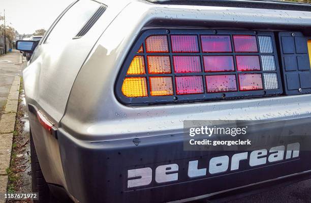delorean close-up - delorean stock pictures, royalty-free photos & images
