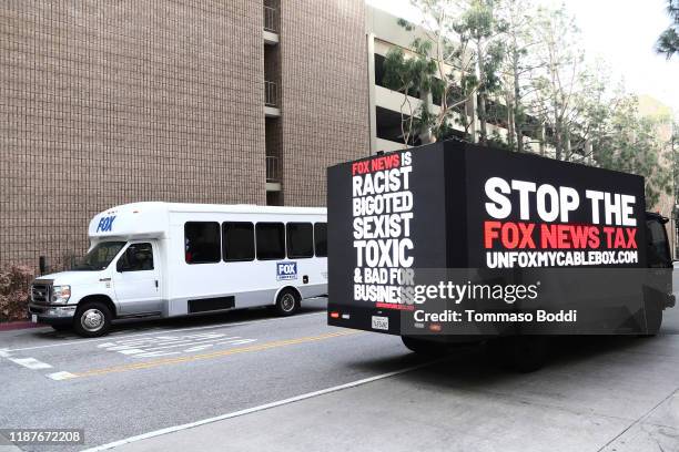 Media Matters Fox Studios Mobile Billboard Activation at Darryl Zanuck Theater at FOX Studios on November 14, 2019 in Los Angeles, California.