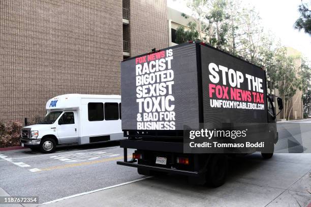 Media Matters Fox Studios Mobile Billboard Activation at Darryl Zanuck Theater at FOX Studios on November 14, 2019 in Los Angeles, California.