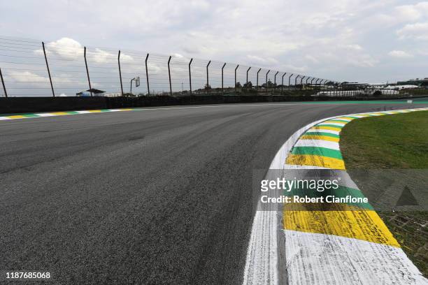 General view of the circuit during previews ahead of the F1 Grand Prix of Brazil at Autodromo Jose Carlos Pace on November 14, 2019 in Sao Paulo,...