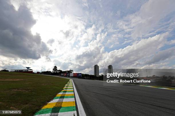 General view of the circuit during previews ahead of the F1 Grand Prix of Brazil at Autodromo Jose Carlos Pace on November 14, 2019 in Sao Paulo,...