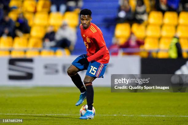 Ansu Fati of Spain under-21 looks on during the euro qualifiers under -21 between Spain and Macedonia at Estadio Santo Domingo on November 14, 2019...