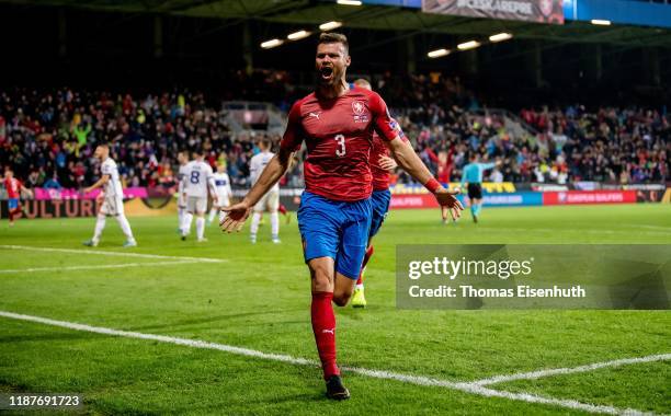 Ondrej Celustka of the Czech Republic celebrates after his team's second goal during the UEFA Euro 2020 Qualifier between Czech Republic and Kosovo...