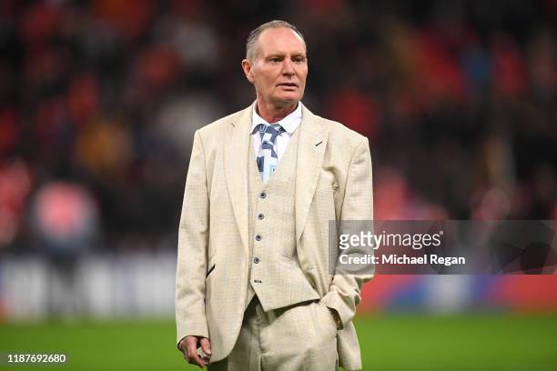 Paul Gascoigne at half-time during the UEFA Euro 2020 qualifier between England and Montenegro at Wembley Stadium on November 14, 2019 in London,...