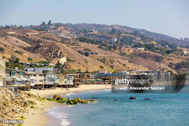 beach in malibu on a sunny day, la, california, usa - malibu imagens e fotografias de stock