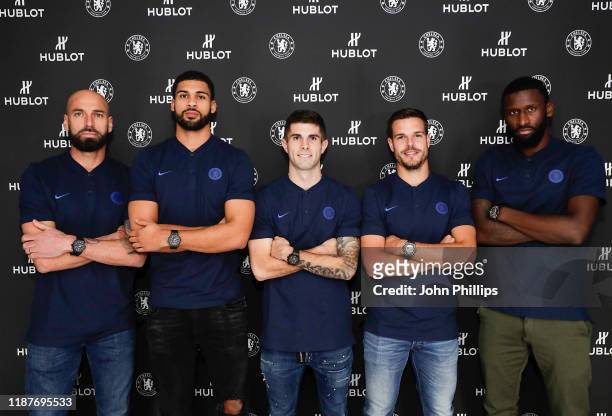 Chelsea FC footballers Willy Caballero, Ruben Loftus-Cheek, Christian Pulisic, Cesar Azpilicueta and Antonio Rudiger celebrate their Hublot...