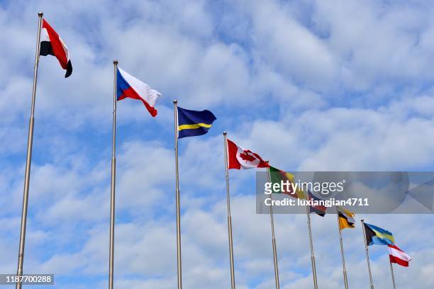 flagge im wind flatterte - association of southeast asian nations stock-fotos und bilder