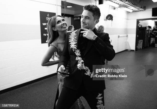 Carly Pearce and Michael Ray backstage at the 53rd annual CMA Awards at Bridgestone Arena on November 13, 2019 in Nashville, Tennessee.