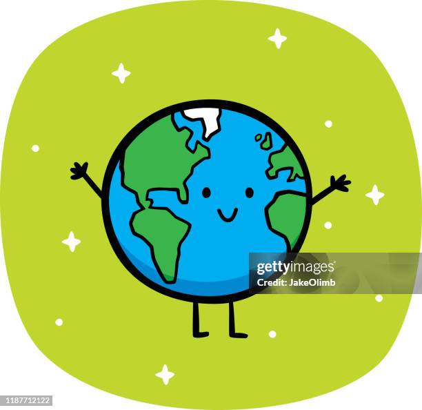 stockillustraties, clipart, cartoons en iconen met happy earth doodle - green smiley face