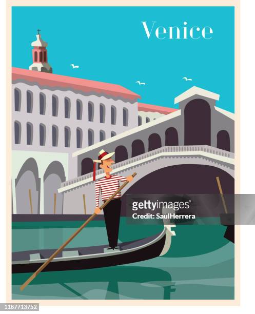 illustrations, cliparts, dessins animés et icônes de affiche de scène de venise - culture italienne