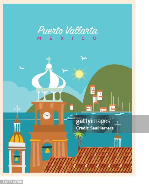 church our lady of guadalupe of puerto vallarta méxico - puerto vallarta stock illustrations