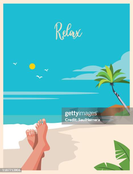 ilustraciones, imágenes clip art, dibujos animados e iconos de stock de relax - vacaciones - turismo y viajes - beach holiday
