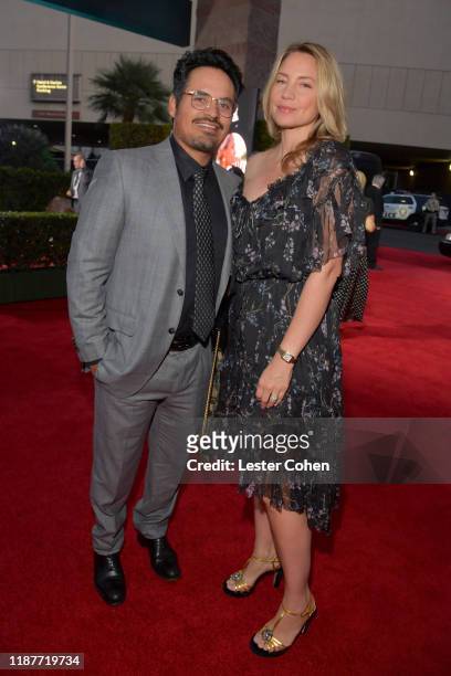 Michael Peña and Brie Shaffer attend the 20th annual Latin GRAMMY Awards at MGM Grand Garden Arena on November 14, 2019 in Las Vegas, Nevada.