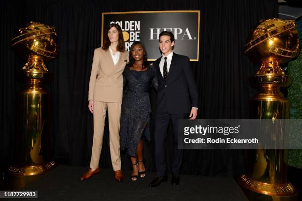Dylan Brosnan,Isan Elba and Paris Brosnan attend the HFPA And THR Golden Globe ambassador party at Catch LA on November 14, 2019 in West Hollywood,...