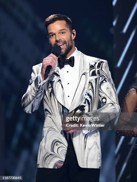 Ricky Martin speaks onstage during the 20th annual Latin GRAMMY Awards at MGM Grand Garden Arena on November 14, 2019 in Las Vegas, Nevada.