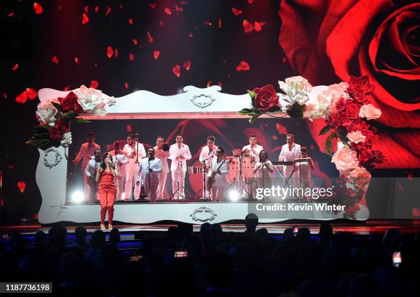 Ximena Sariñana and Los Angeles Azules performs onstage during the 20th annual Latin GRAMMY Awards at MGM Grand Garden Arena on November 14, 2019 in...