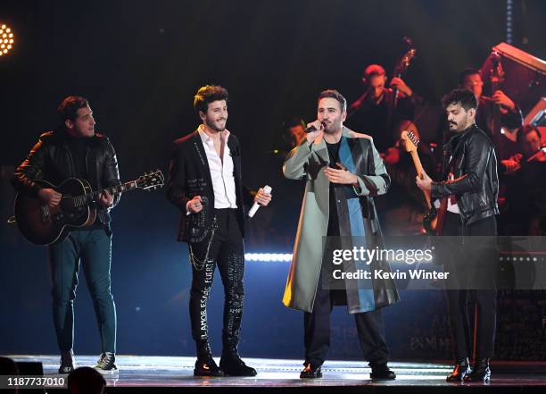 Sebastian Yatra and Reik perform onstage during the 20th annual Latin GRAMMY Awards at MGM Grand Garden Arena on November 14, 2019 in Las Vegas,...