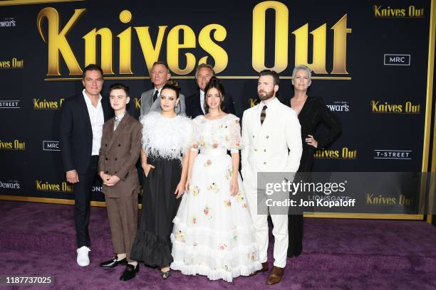 Michael Shannon, Jaeden Martell, Daniel Craig, Katherine Langford, Don Johnson, Ana de Armas, Chris Evans and Jamie Lee Curtis attend the premiere of...