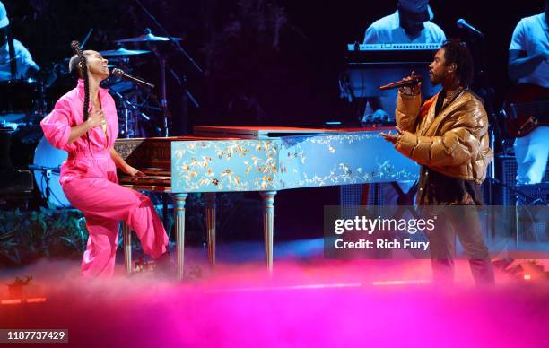 Alicia Keys and Miguel perform onstage during the 20th annual Latin GRAMMY Awards at MGM Grand Garden Arena on November 14, 2019 in Las Vegas, Nevada.