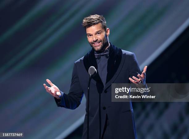 Ricky Martin presents the Album of The Year Award onstage during the 20th annual Latin GRAMMY Awards at MGM Grand Garden Arena on November 14, 2019...