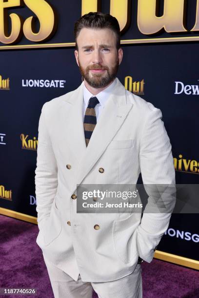 Chris Evans arrives at the Premiere of Lionsgate's 'Knives Out' at Regency Village Theatre on November 14, 2019 in Westwood, California.