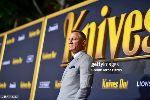 Daniel Craig arrives at the Premiere of Lionsgate's 'Knives Out' at Regency Village Theatre on November 14, 2019 in Westwood, California.