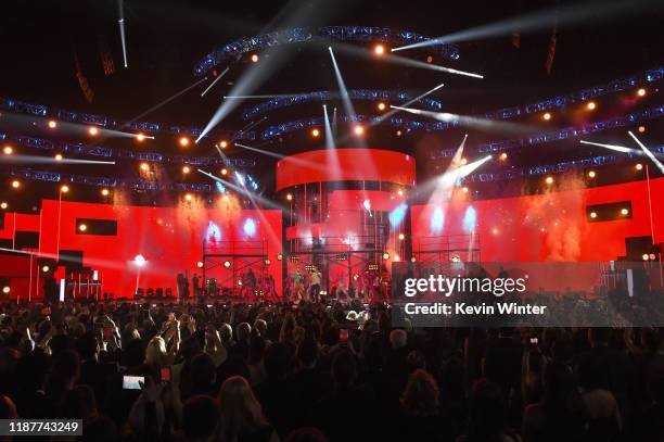 Residente, Ricky Martin and Bad Bunny perform onstage during the 20th annual Latin GRAMMY Awards at MGM Grand Garden Arena on November 14, 2019 in...