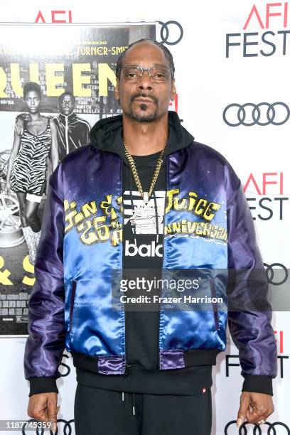 Snoop Dogg attends the "Queen & Slim" Premiere at AFI FEST 2019 presented by Audi at the TCL Chinese Theatre on November 14, 2019 in Hollywood,...