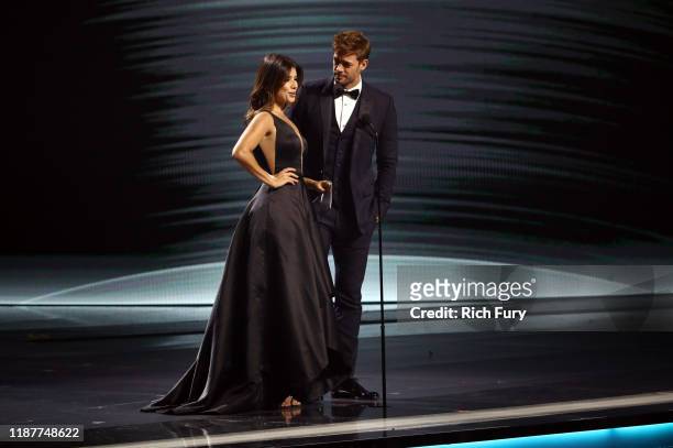 Paula Fernandez and Wlliam Levy present the Urban Album Award onstage during the 20th annual Latin GRAMMY Awards at MGM Grand Garden Arena on...