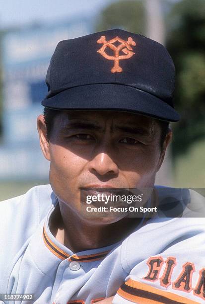 Sadaharu OH of the Yomiuri Giants looks on during batting practice before and exhibition game against the Los Angeles Dodgers circa 1970 at Dodger...