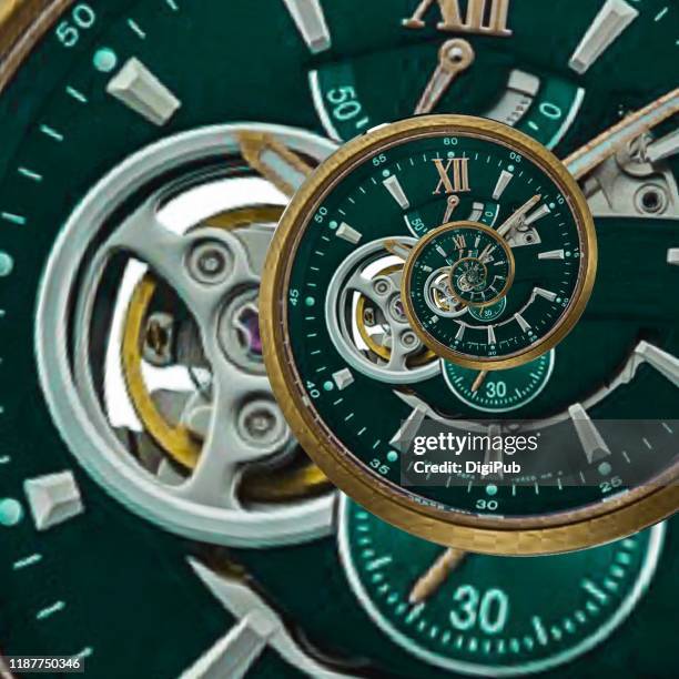 eternal clock face generated from photograph of wristwatch - argola dourada imagens e fotografias de stock