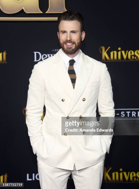 Chris Evans arrives at the premiere of Lionsgate's "Knives Out" at the Regency Village Theatre on November 14, 2019 in Westwood, California.