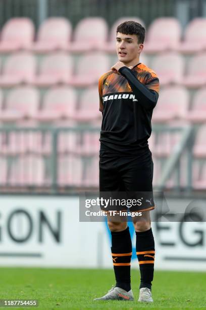 Ignacio Garre of FC Valencia U19 gestures during the UEFA Youth League match between Ajax Amsterdam U19 and FC Valencia U19 on December 10, 2019 in...