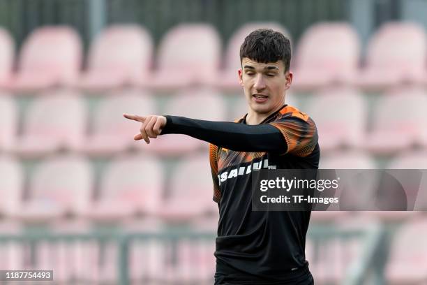 Ignacio Garre of FC Valencia U19 gestures during the UEFA Youth League match between Ajax Amsterdam U19 and FC Valencia U19 on December 10, 2019 in...